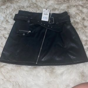 NYT Zara belted faux leather skirt